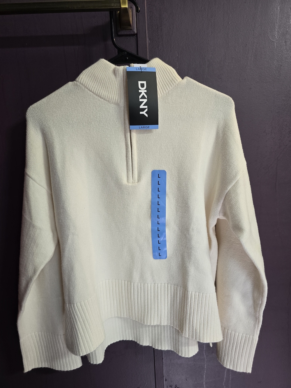 DKNY Cream Quarter-Zip Mock Neck Sweater